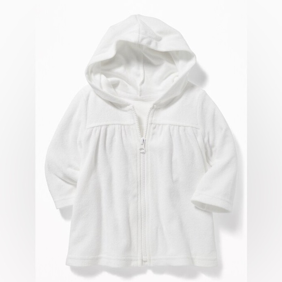 Old Navy Baby Girl swim coverup White Hooded Zip-Up Jacket Size 0-3 Months - Picture 1 of 6